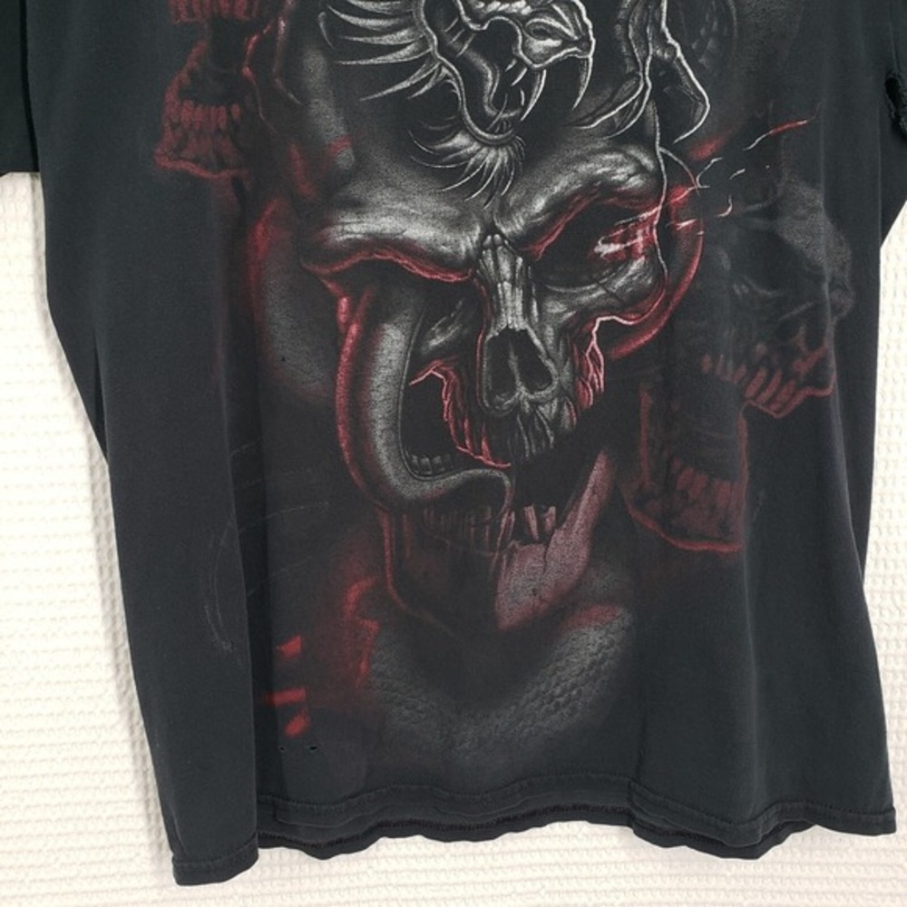 Vintage Dragon Skull T-Shirt Mens Large Black Grunge Goth Graphic Y2K Fantasy - Picture 16 of 16